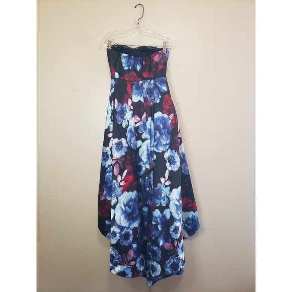 Speechless Juniors 3 Strapless Formal Dress High Low Bold Floral Red Blue Prom - Picture 2 of 5